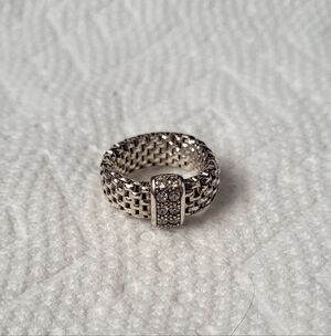 Silver Silpada Mesh Stretch Ring with Cz  Accents R2980